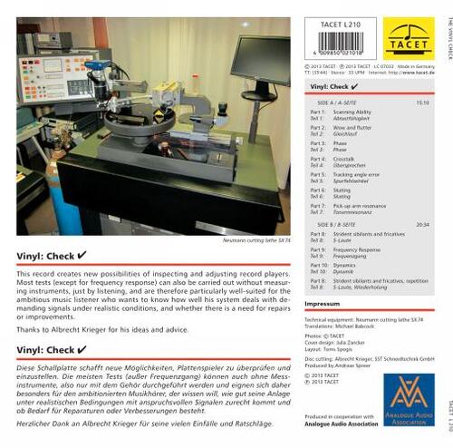 Tacet Vinyl Check: New Signals and Recordings to Test and Adjust Vinyl Equipment