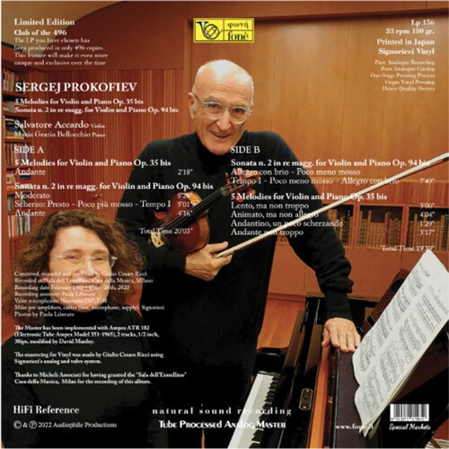 Salvatore Accardo & Maria Grazia Bellocchio Prokofiev 5 Melodies for Violin and Piano Sonata No 2 Transparent Vinyl