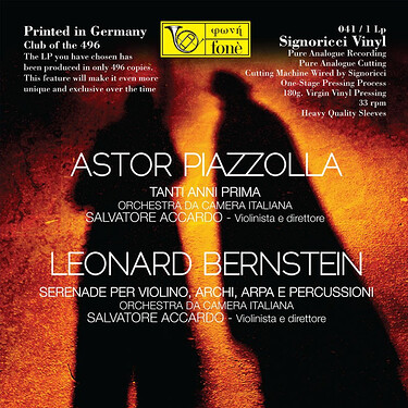 Salvatore Accardo & Orchestra da Camera Italiana Astor Piazzolla: Tanti Anni Prima & Leonard Bernstein: Serenade