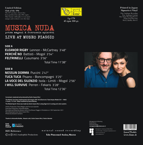 Musica Nuda Live At Museo Piaggio 45RPM Transparent Vinyl