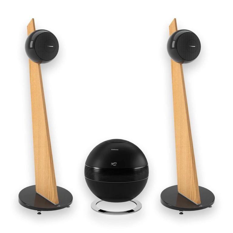 Cabasse PEARL SUB BLACK & 2x RIGA 2 ON STAND LIGHT OAK / BLACK