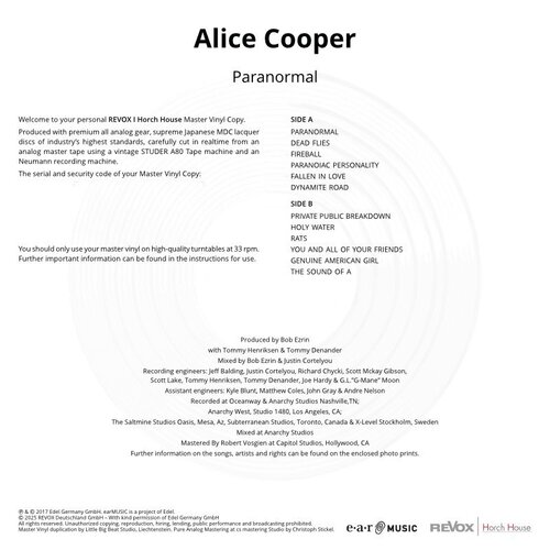 Alice Cooper Paranormal Original Master Vinyl