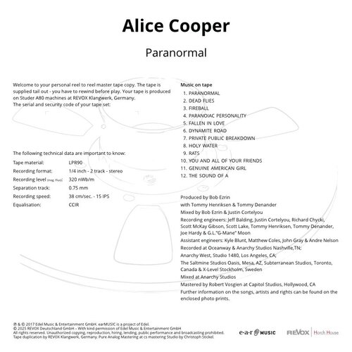 Alice Cooper Paranormal Mastertape Standard Quality Reel To Reel Tape (1 Reel)