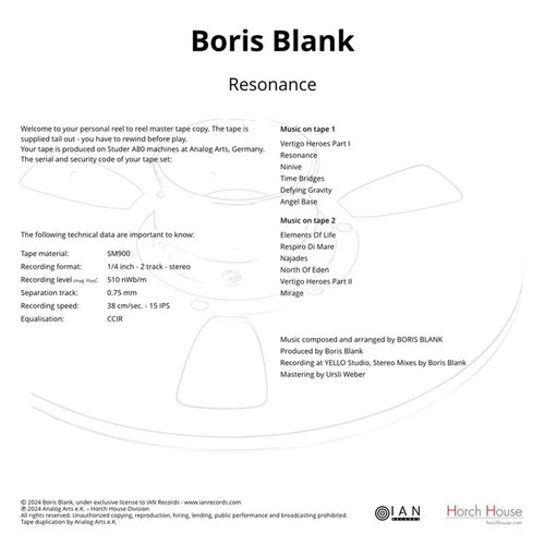 Boris Blank Resonance Mastertape Studio Quality Reel To Reel Tape (2 Reels)