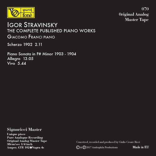 Giacomo Franci Igor Stravinsky The Complete Published Piano Works Mastertape Studio Quality Reel To Reel Tape (5 Reels)