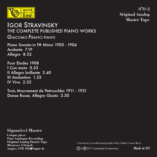 Giacomo Franci Igor Stravinsky The Complete Published Piano Works Mastertape Studio Quality Reel To Reel Tape (5 Reels)