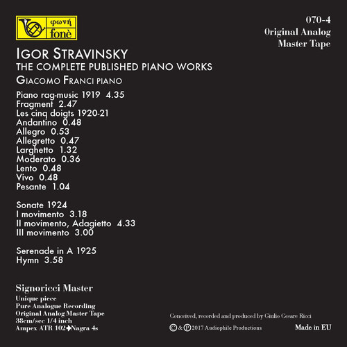 Giacomo Franci Igor Stravinsky The Complete Published Piano Works Mastertape Studio Quality Reel To Reel Tape (5 Reels)