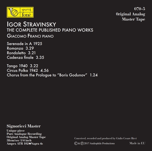 Giacomo Franci Igor Stravinsky The Complete Published Piano Works Mastertape Studio Quality Reel To Reel Tape (5 Reels)
