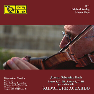 Salvatore Accardo J.S. Bach Sonate & Partite I, II, III  per Violino Solo Mastertape Studio Quality Reel To Reel Tape (5 Reels)