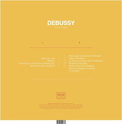 Jean-Yves Thibaudet Debussy The Piano Works Transparent Amber Coloured Vinyl (Decca Collection Series)