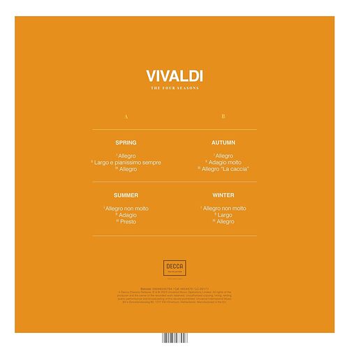 Janine Jansen Vivaldi The Four Seasons Transparent Orange Coloured Vinyl (Decca Collection Series)