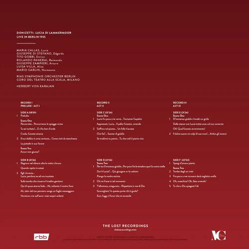 Maria Callas, Giuseppe di Stefano & Herbert von Karajan Donizetti: Lucia di Lammermoor Live in Berlin 1955 (3 LP)