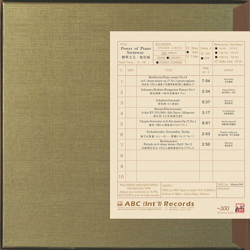 Various Artists Power of Piano Steinway Mastertape Studio Quality Reel To Reel Tape (1 Reel)