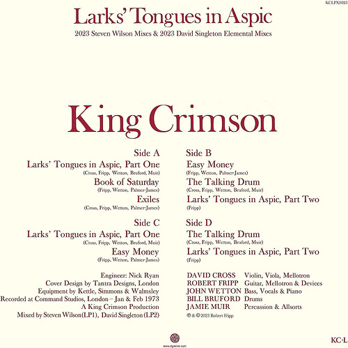 King Crimson Larks' Tongues In Aspic (Steven Wilson & David Singleton Mix) (50th Anniversary Edition) (2 LP)