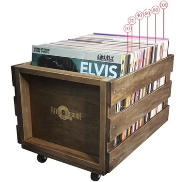 Retro Musique Record Storage Crate Wood