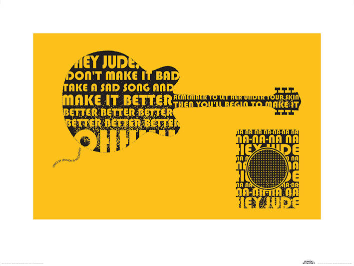 Art Print Lyrics by Lennon & McCartney Hey Jude Guitar