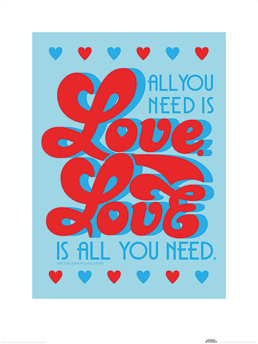 Art Print Lyrics by Lennon & McCartney All You Need Is Love - Retro