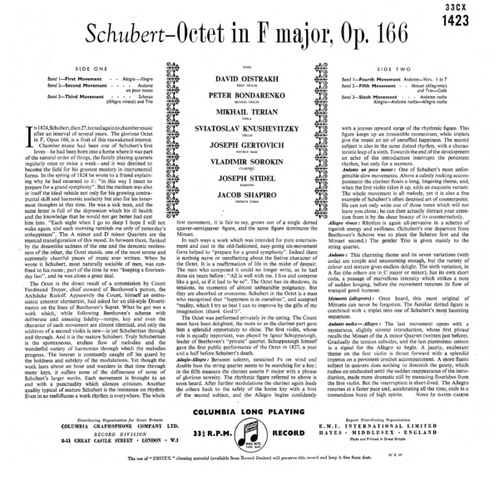 David Oistrakh Franz Schubert Octet in F Op.166 Mono